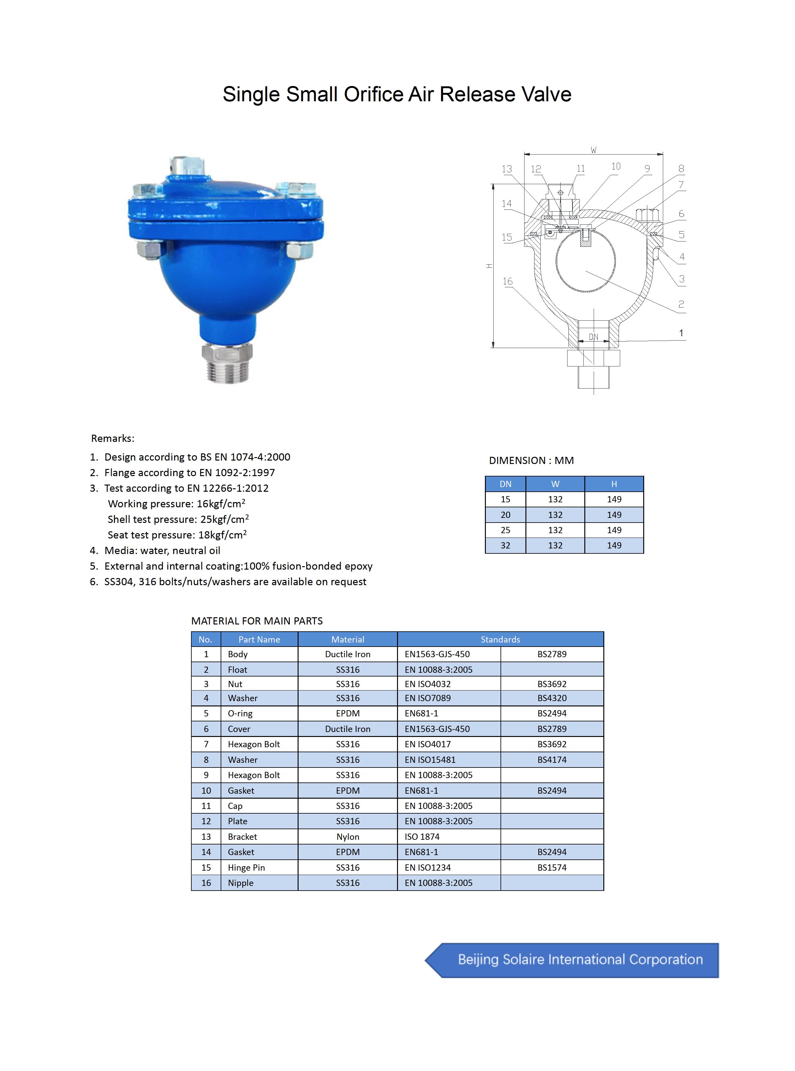 Single Small Orifice Air Valve